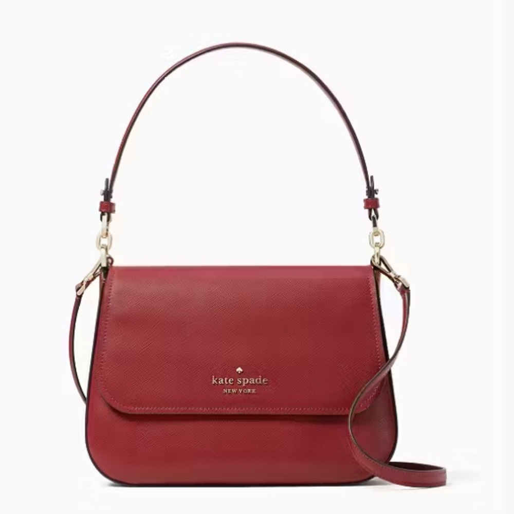 Staci Saffiano Leather Flap Shoulder Bag Red Current